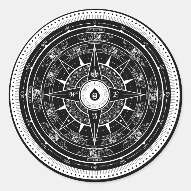 Rond Rose Compass - Sticker (Noir) (Devant)