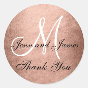 Rond Rose Gold Noir Mariage Faveur Sticker initial