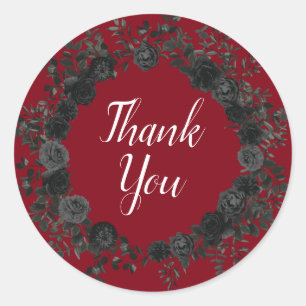 Rond Rose rouge et noir gothique Faveur Sticker Étiquet