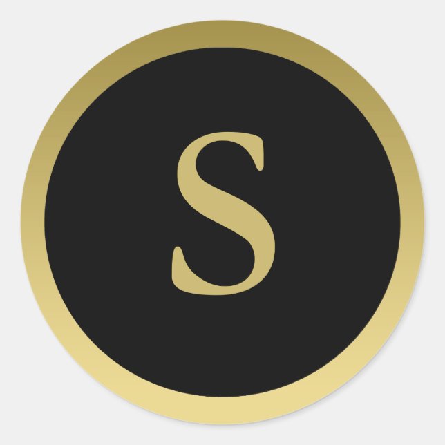 Rond S :: Monogramme S Élégant Sticker Or et Noir (Devant)