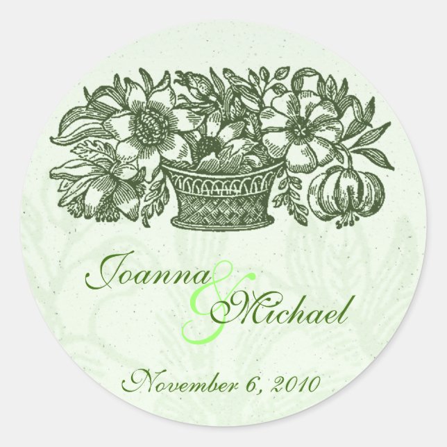 Rond Sage Classic Panier à fleurs Sticker Mariage (Devant)