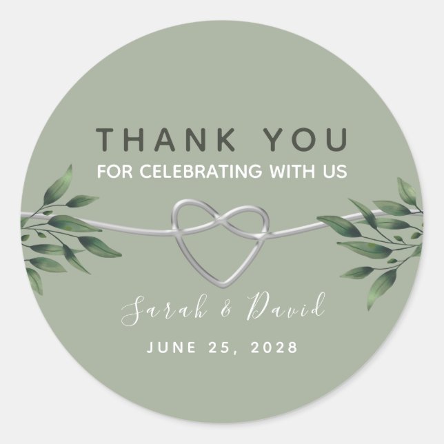 Rond Sage Green Rustic Mariage Sticker Merci (Devant)