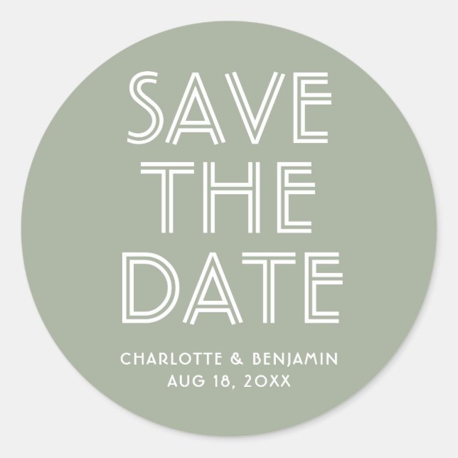 Rond Sage Vert Moderne Enregistrer Le Sticker Date (Devant)