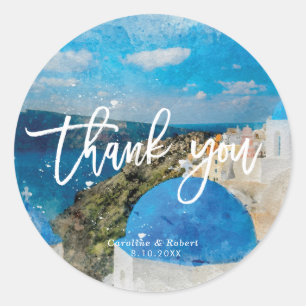 Rond Santorin, Grèce mariage merci sticker