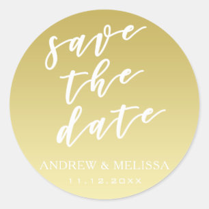Rond Save the Date, Script Faux Gold Wedding Sticker