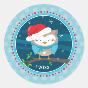 Rond SCEAU FESTIVE STICKER :: hibou festif 2