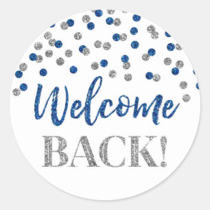 Rond Silver Blue Confetti Welcome Back Round Sticker