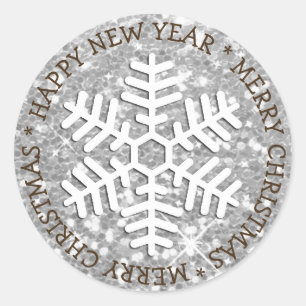 Rond Silver Snowflake Joyeux Sticker de Noël