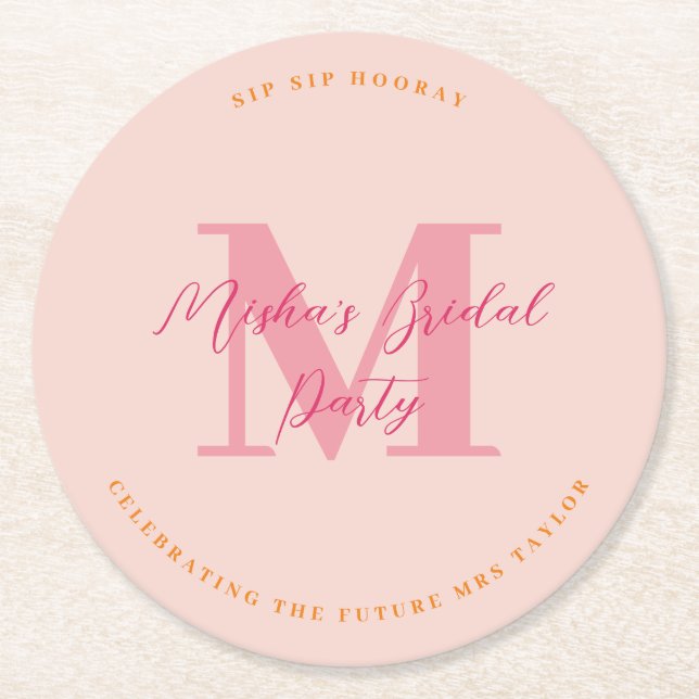 Rond Sip Sip Hooray Dessous de verre rose initial (Devant)
