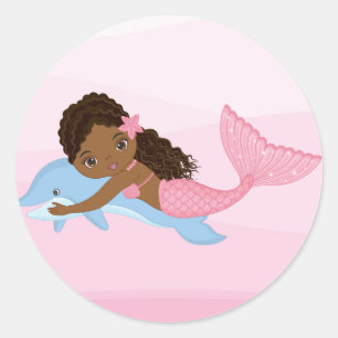 Rond Sirène afro-américaine avec sticker pour dauphin
