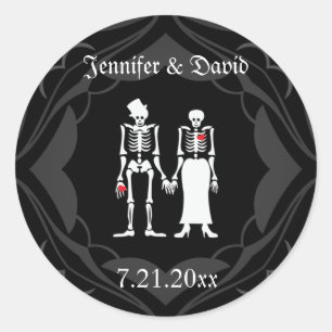 Rond Skeleton Couple Enregistrer la date Sticker Étique