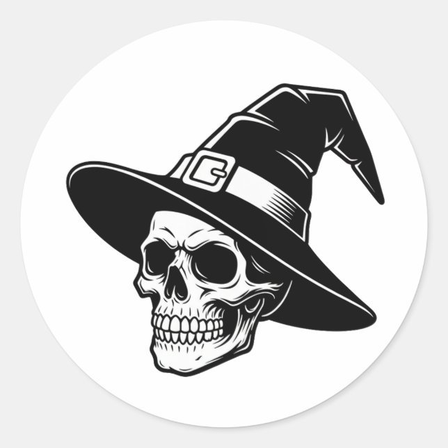 Rond Skull Witch Hat Gothic Art - sticker (Devant)