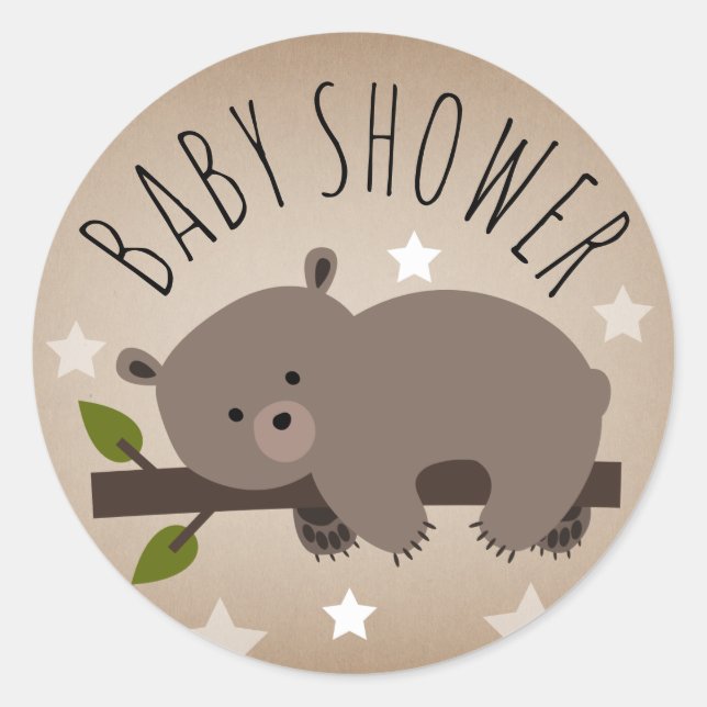 Rond Sleepy Bear Stars Baby shower Sticker (Devant)