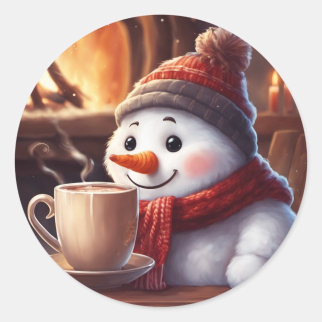Rond Snowman avec Sticker à café chaud vapeur (Devant)