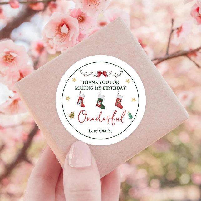 Rond Sock de Noël Anniversaire Classic Round Sticker (Créateur téléchargé)