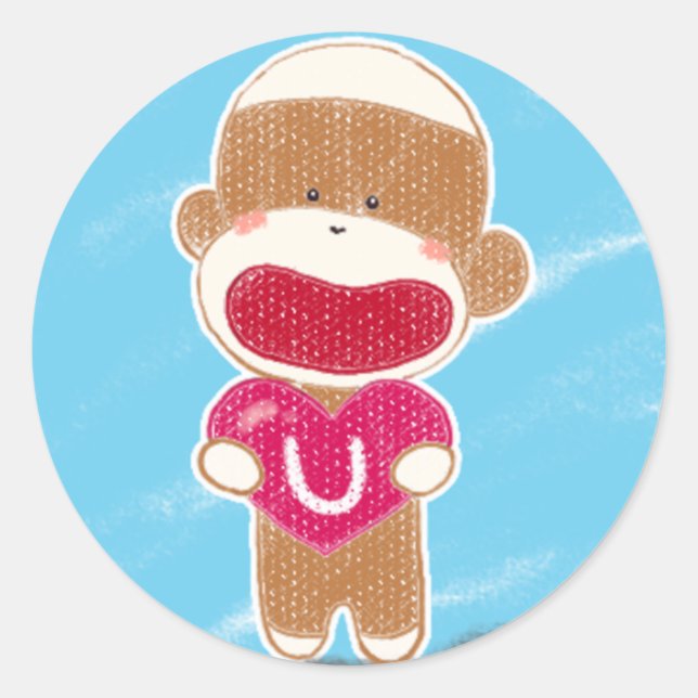 Rond Sock Monkey Valentine Sticker (Devant)