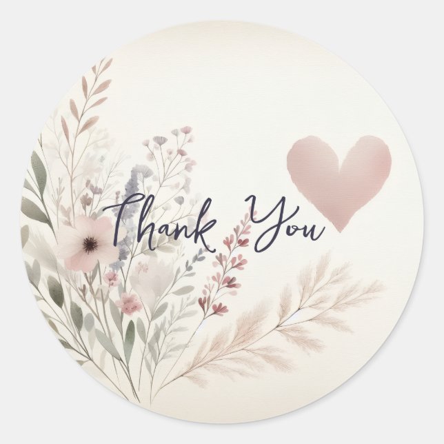Rond Soft Floral Thank You Sticker (Devant)