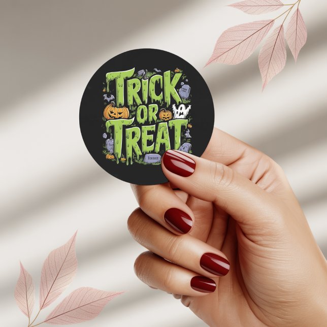 Rond Spooky Trick or Treat Slime Halloween Sticker (Créateur téléchargé)