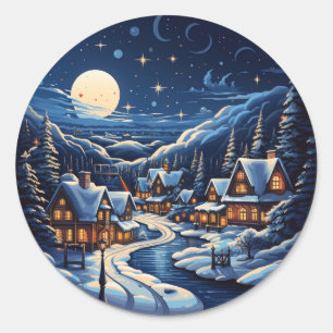 Rond Starry Christmas Village By Night Sticker