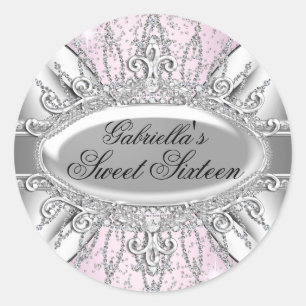 Rond Sticker 16 rose et argent étincelant Diamond Sweet