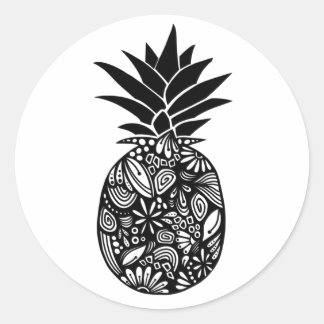 Rond Sticker à ananas noir et blanc mignon