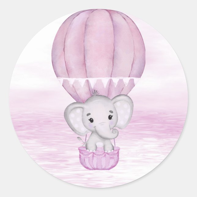 Rond Sticker à ballon à air chaud pour éléphant rose (Devant)
