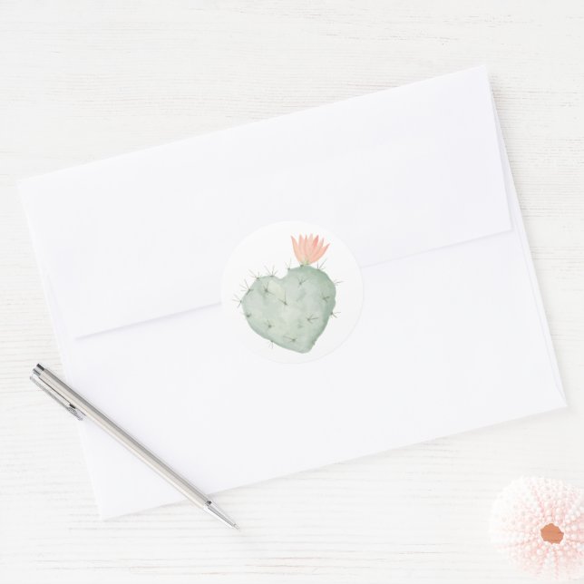 Rond Sticker à cactus aquarelle | Baby shower Cactus (Enveloppe)