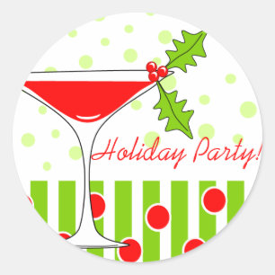 Rond Sticker à cocktail Holly pour la fête de vacances