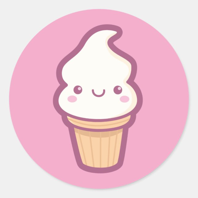 Rond Sticker à cône de crème glacée Kawaii (Devant)