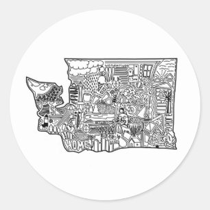 Rond Sticker à doodle Washington