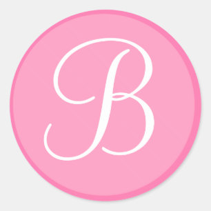 Rond Sticker à enveloppe monogramme rose et blanc