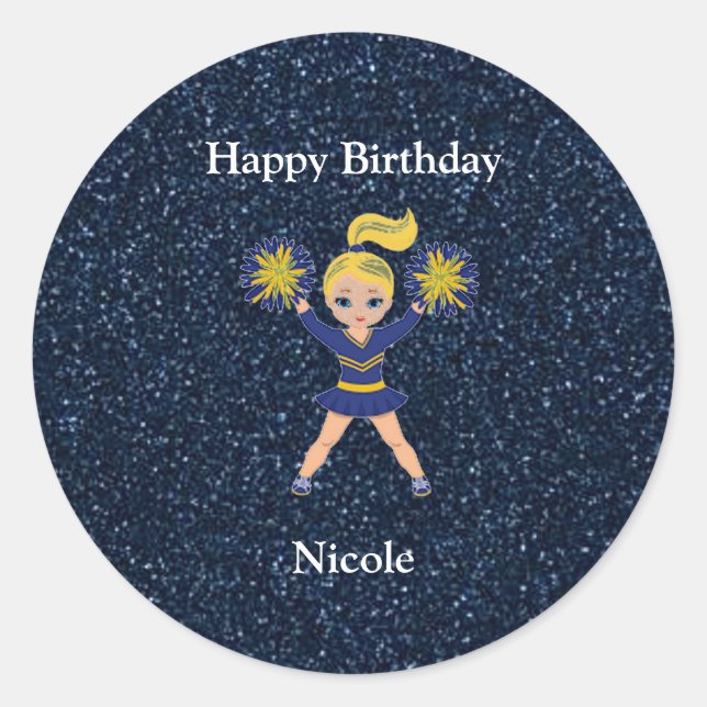 Rond Sticker à étincelles bleues "Joyeux anniversaire" (Devant)