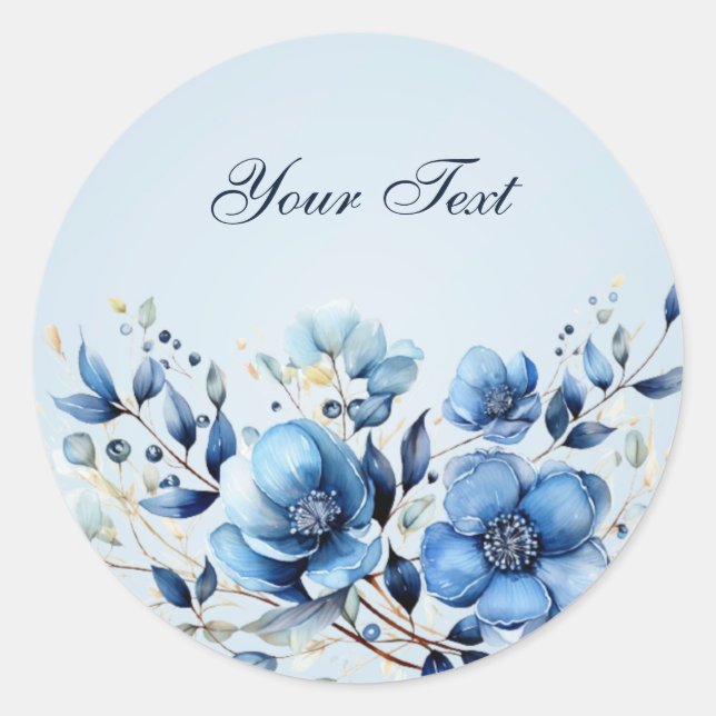 Rond Sticker à fleurs bleu aquarelle (Devant)