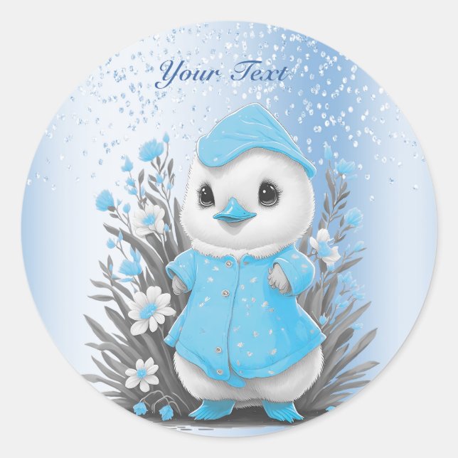 Rond Sticker à fleurs bleu canard aquarelle (Devant)