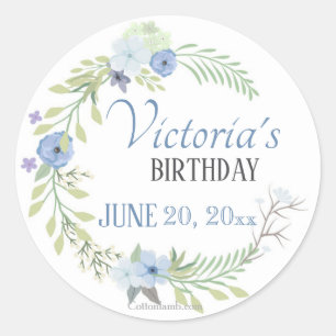 Rond Sticker à fleurs bleues