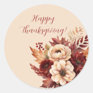 Rond Sticker à fleurs d'automne Thanksgiving-Watercolor