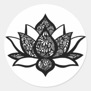Rond Sticker à fleurs de lotus noir et blanc