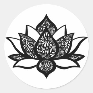 Rond Sticker à fleurs de lotus noir et blanc