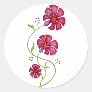 Rond Sticker à fleurs rouges provençales