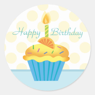 Rond Sticker à gâteau jaune et bleu d'anniversaire