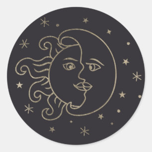 Rond Sticker à huile or soleil et lune
