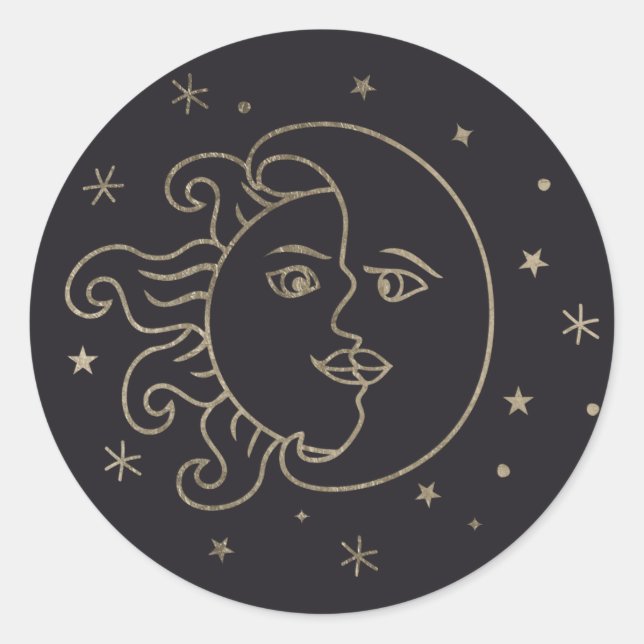 Rond Sticker à huile or soleil et lune (Devant)