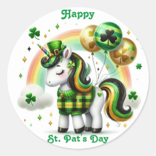Rond Sticker à licorne de la fête de St. Pat