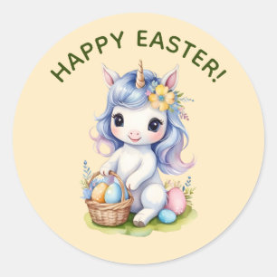 Rond Sticker à licorne de Pâques joyeux