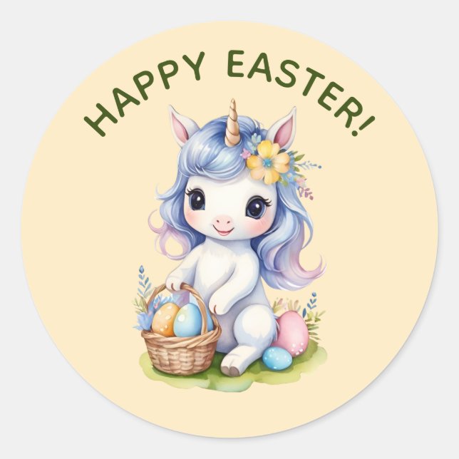 Rond Sticker à licorne de Pâques joyeux (Devant)