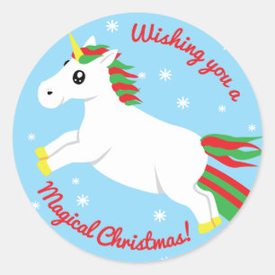 Rond Sticker à licorne magique de Noël
