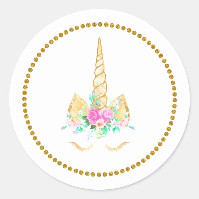 Rond Sticker à licorne or floral (Devant)