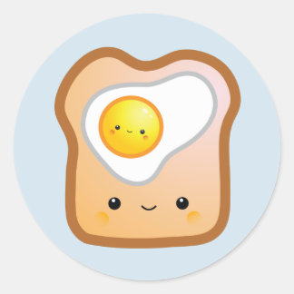 Rond Sticker à l'oeuf Kawaii et au toast