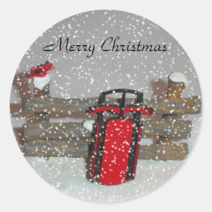 Rond Sticker à motoneige Joyeux Noël