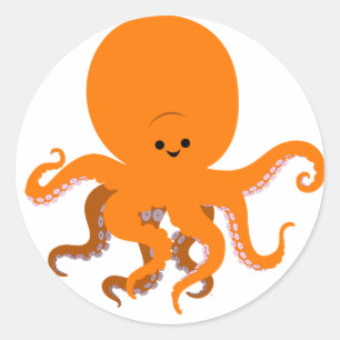 Rond Sticker à poulpe en caricature mignonne